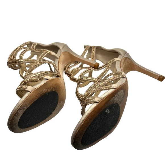 Antonio Melani Golden Strappy Gladiator Ankle Heels in Size 7 Wedding Prom Party - Picture 6 of 6